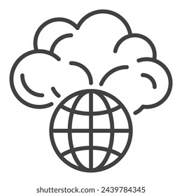 Earth Globe with Mushroom Cloud Explosion vector concept icon or symbol in outline style