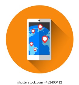 Earth Globe Navigation Cell Smart Phone Icon Flat Vector Illustration
