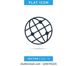 Earth Globe Network Icon Line Vector Logo Design Template.