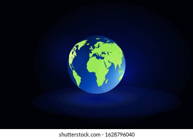 Earth globe on black. Template for web site, design, cover, iconographics. Vector illustration.
