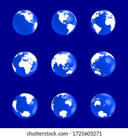 Erde Erdkugel auf blauem Hintergrund und weiße Kontinente. Symbolsatz