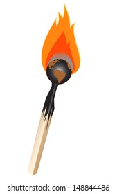 Earth globe on the burning match on fire