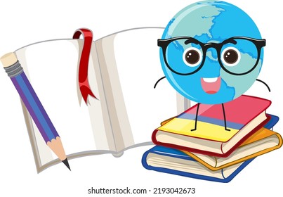 Earth globe on stack of books illustration
