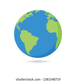 Earth globe on white background. Flat design planet Earth icon.