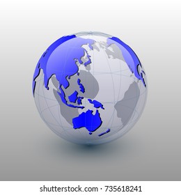 Earth globe on white background, Australia, Asia, vector.