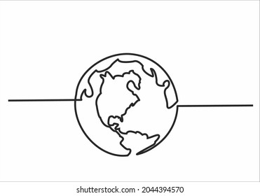 Earth globe one line drawing of world map vector illustration minimalist design of minimalism isolated on white background