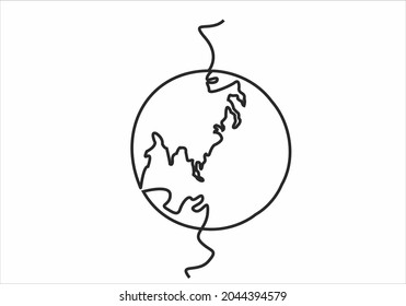 Earth globe one line drawing of world map vector illustration minimalist design of minimalism isolated on white background