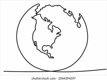 Earth globe one line drawing of world map vector illustration minimalist design of minimalism isolated on white background