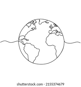 Earth globe one line drawing of world map vector illustration minimalist design of minimalism isolated on white background