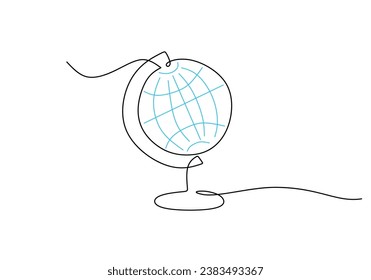 Earth globe one line drawing. Continuous miniature for world map education. Vector illustration isolated. Minimalist design handdrawn.