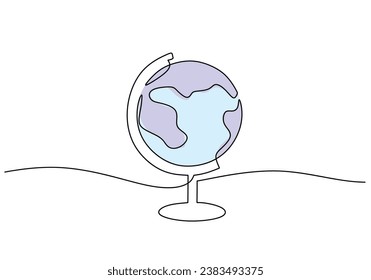 Dibujo de una línea del globo terrestre. Miniatura continua para la educación cartográfica mundial. Ilustración vectorial aislada. Diseño minimalista a mano.