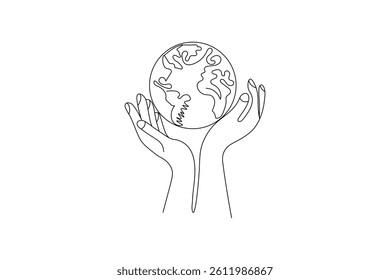Earth globe one line drawing of world map minimalist vector illustration isolated out line vector