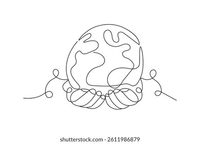 Earth globe one line drawing of world map minimalist vector illustration isolated out line vector