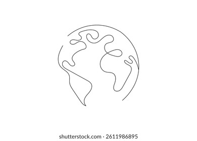 Earth globe one line drawing of world map minimalist vector illustration isolated out line vector