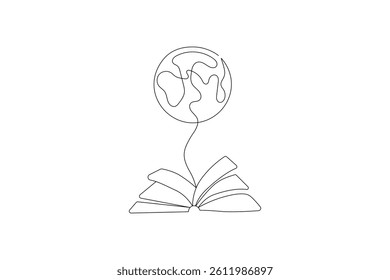 Earth globe one line drawing of world map minimalist vector illustration isolated out line vector