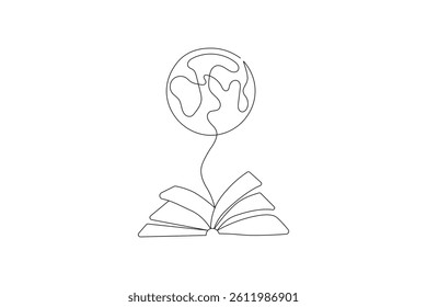 Earth globe one line drawing of world map minimalist vector illustration isolated out line vector