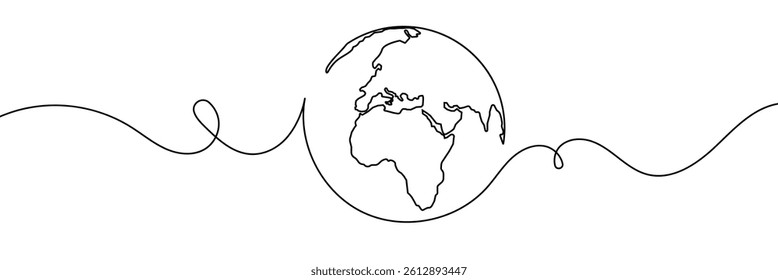 Earth globe one line drawing of world map vector illustration minimalist design of minimalism isolated on white background 