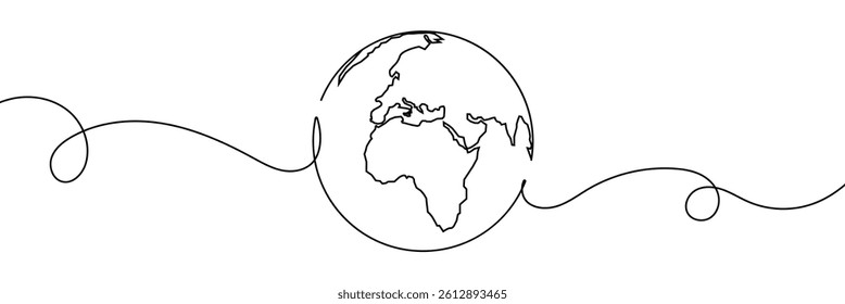 Earth globe one line drawing of world map vector illustration minimalist design of minimalism isolated on white background 