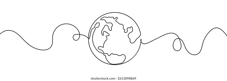 Earth globe one line drawing of world map vector illustration minimalist design of minimalism isolated on white background 