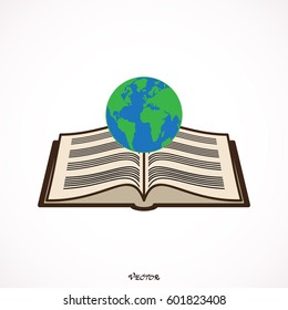 earth globe in opened book concept vector illustration