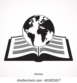 earth globe in opened book concept vector illustration