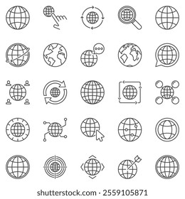 Earth Globe outline icons set - World concept vector symbols collection