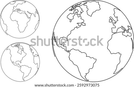 Earth globe outline vector illustration set