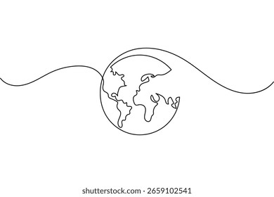 Earth globe outline vector in one line minimalist drawing style
