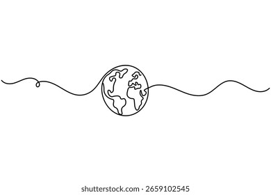 Earth globe outline vector in one line minimalist drawing style