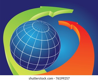 Earth globe Overlapped by bending arrows. Travel concept  illustration.