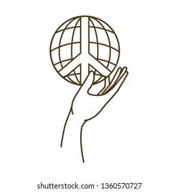 earth globe with peace and love symbol and hand