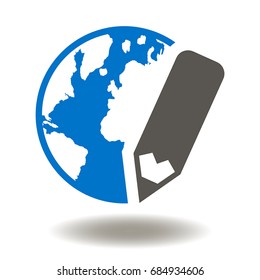 Earth Globe Pencil Vector Icon. Planet Pen Illustration. Global Developing. World education and learning.