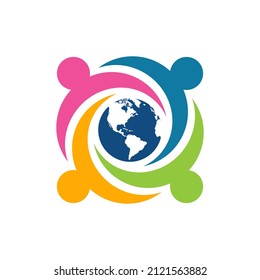 Earth Globe with People Logo can be use for icon, sign, logo and etc