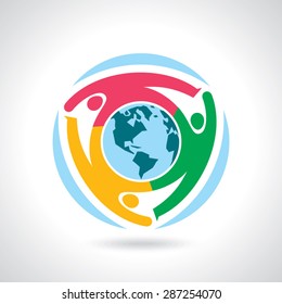 Earth Globe with people teamwork concept