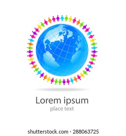 Earth globe with people Template logo - community.