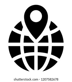 
Earth globe with pin pointer denoting icon for geolocation 
