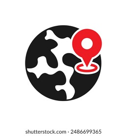 Earth globe with pin pointer. Geo location icon flat style isolated on white background. Vector illustration