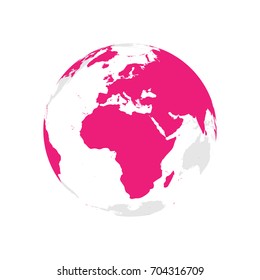 Earth globe with pink world map. Focused on Africa and Europe. Flat vector illustration.