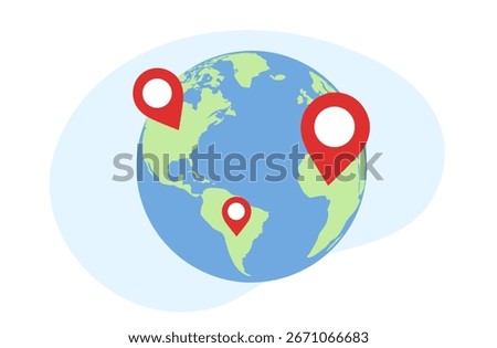 Earth globe with pinpoints online deliver service, delivery tracking and pin location point, shipping vector illustration