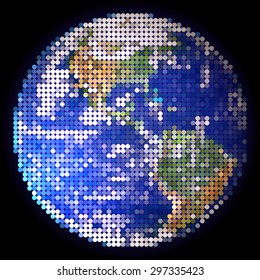 Earth globe pixel art. Vector illustration.