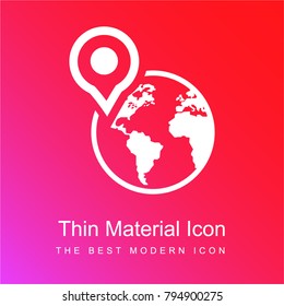 Earth globe with a placeholder on North America red and pink gradient material white icon minimal design