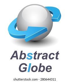 Earth globe, planet with dynamic arrow, 3D vector design.