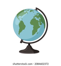 Earth globe, planet, map of continents of world. Vector illustration in flat cartoon style isolated on white background.