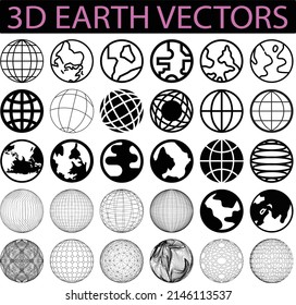 Tierra, globo, planeta, esfera, ilustración vectorial EPS 10 elementos gráficos diseñan iconos editables, conjunto simple de activos.