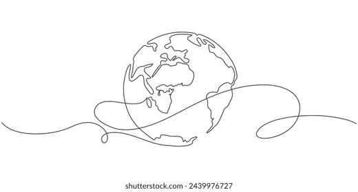 earth globe with plant leaves line art style vector illustration, earth day, environment day illustration