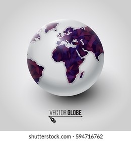 Earth globe. Polygonal design of the planet. Concept of route, landmark, adventure, explore, travel. Vector illustration.