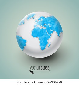 Earth globe. Polygonal design of the planet. Concept of route, landmark, adventure, explore, travel. Vector illustration.