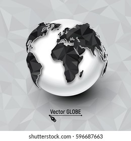 Earth globe. Polygonal design of the planet. Concept of route, landmark, adventure, explore, travel. Vector illustration.
