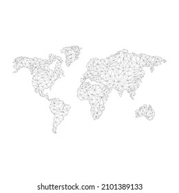 Earth globe with polygonal objects. World map with connected triangular shapes. Vector illustration isolated on white background