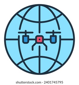 Globe de la Tierra con icono o signo de color de concepto de vector Quadcopter